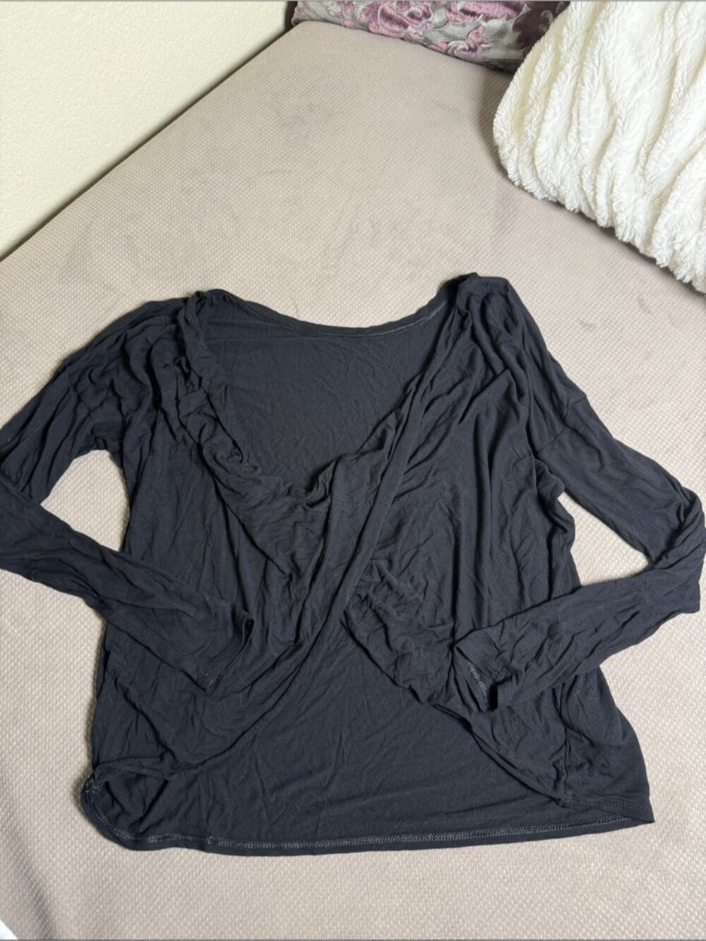 Black Long-Sleeve V-Neck Layered Front Top
